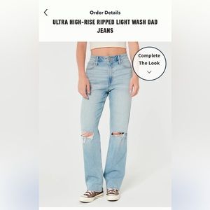 NWT HOLLISTER ULTRA HIGH-RISE RIPPED LIGHT WASH DAD JEANS